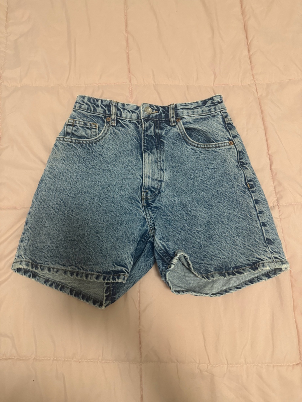 Zara Light Blue High-Waist Denim Shorts